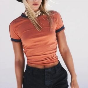 Free People Orange and Black Short Sleeve Tee